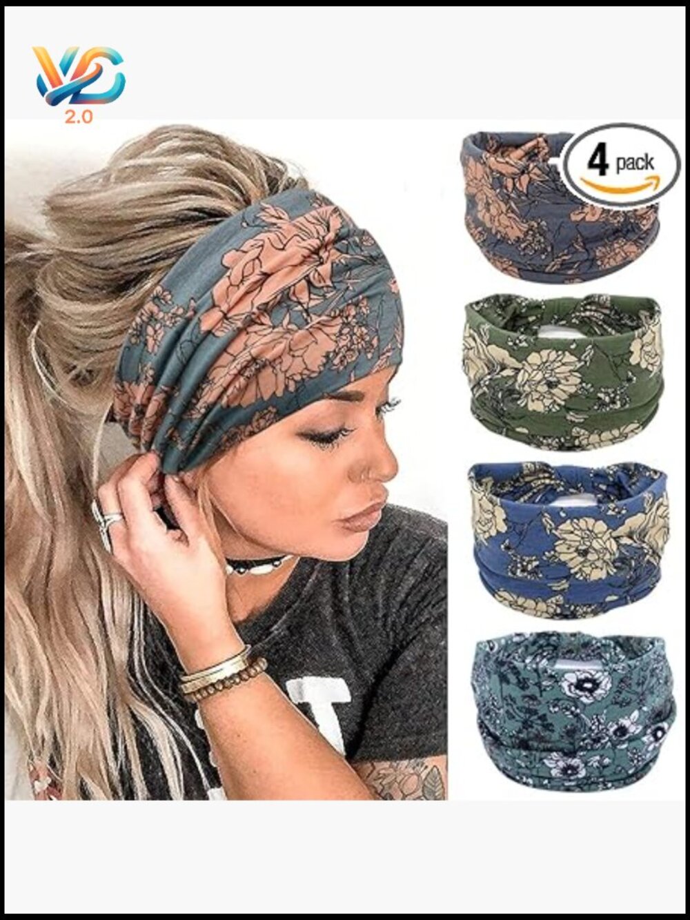 Wide Boho Knotted Headband Yoga Workout Hair Accessories African Wrap 4 Pack